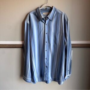 Tommy Bahama Blue Striped 100% Silk Long Sleeve Button Up Shirt​